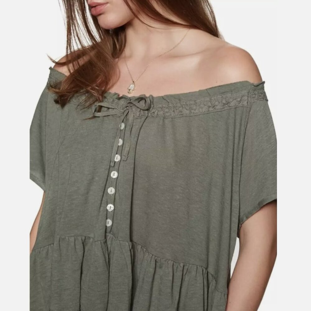 Free People Sage Green Short Sleeve Charlie Tee Top - Picture 5 of 5